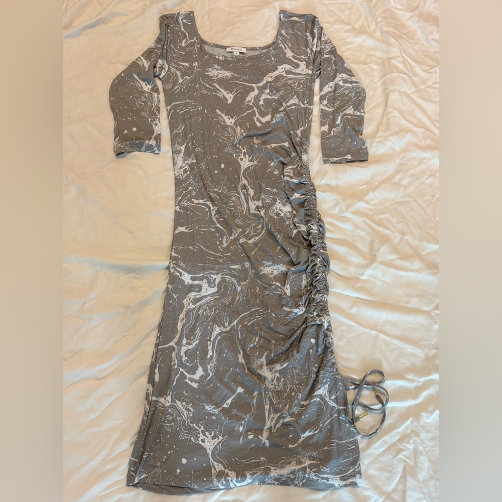 NWT Skinnygirl Connie Ruched Midi Dress, Size Medium, Heather Grey Marble